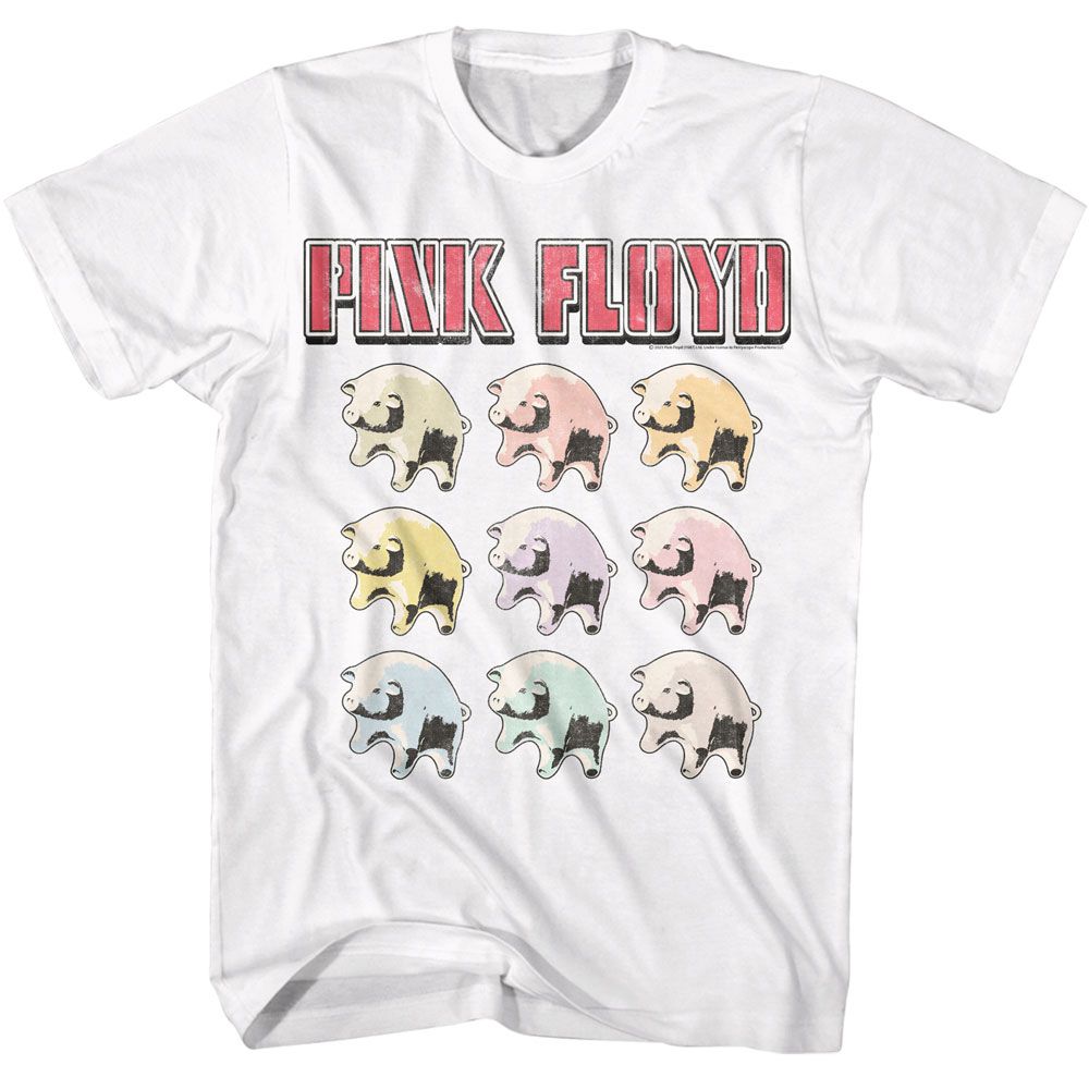 Pink Floyd - Multi Color Pig Babies - American Classics - Solid White Adult Short Sleeve T-Shirt