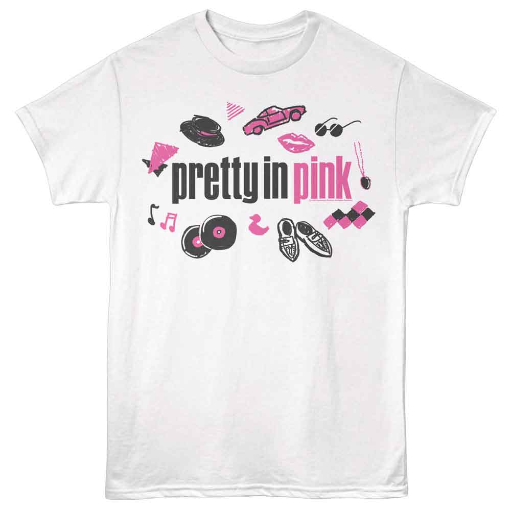 Pretty In Pink - Scribble Graphics - White - Front Print Solid Adult Unisex Short Sleeve T-Shirt