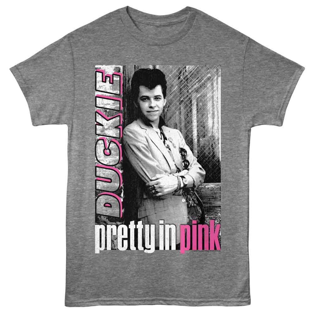 Pretty In Pink - Duckie Lean - Gray - Front Print Solid Adult Unisex Short Sleeve T-Shirt