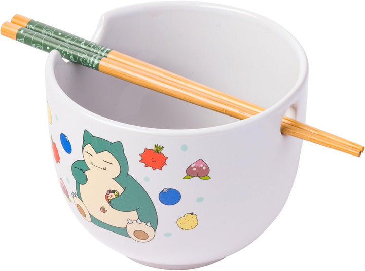 Pokemon Snorlax Eating Ceramic Ramen Noodle Rice Bowl with Chopsticks Microwave Safe 20 Ounces