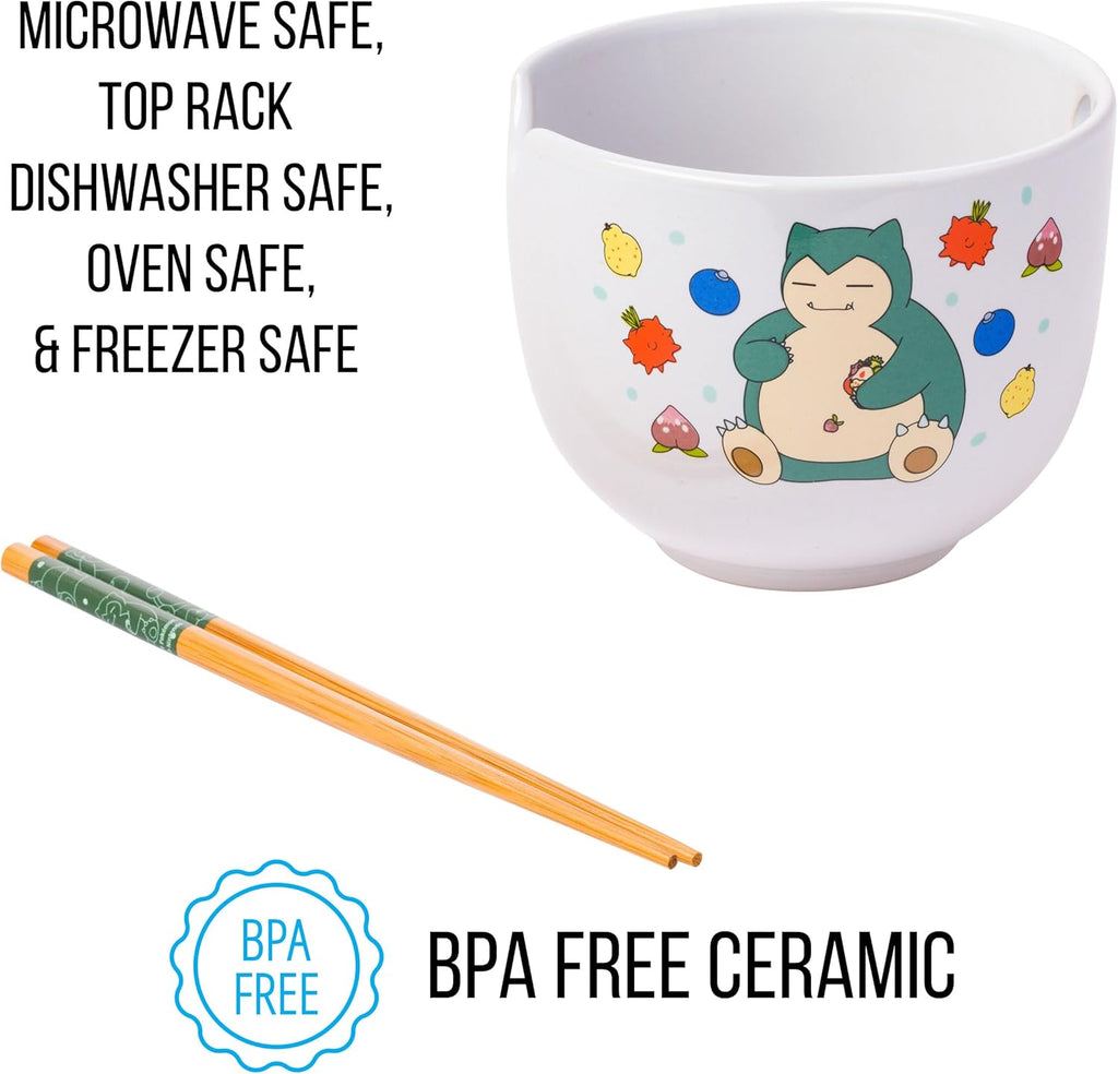 Pokemon Snorlax Eating Ceramic Ramen Noodle Rice Bowl with Chopsticks Microwave Safe 20 Ounces