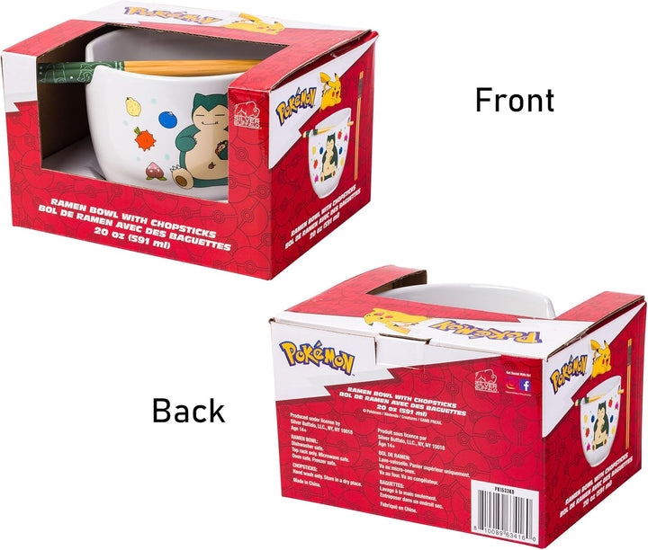 Pokemon Snorlax Eating Ceramic Ramen Noodle Rice Bowl with Chopsticks Microwave Safe 20 Ounces