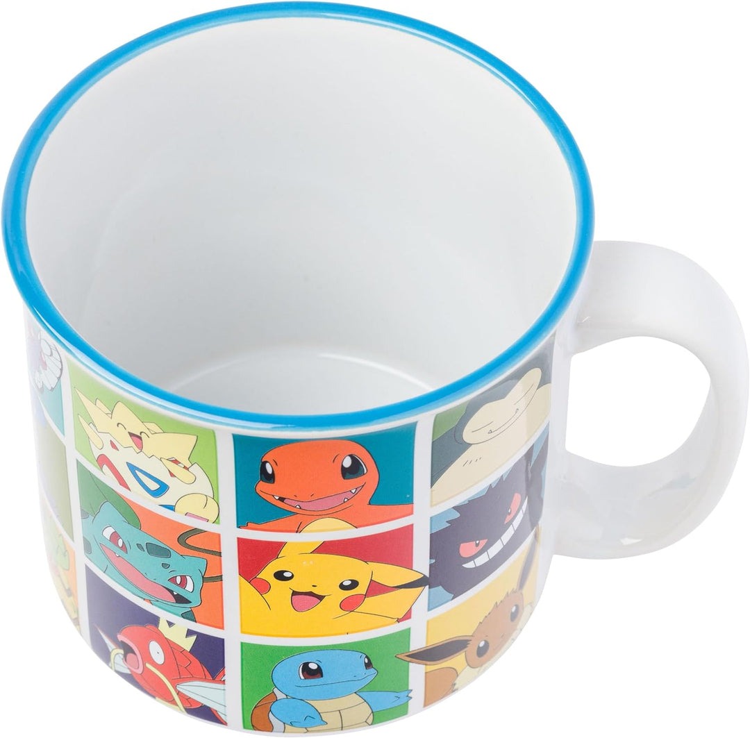 Nintendo Pokemon Bulbasaur Squirtle Snorlax Pikachu Eevee & More Grid Ceramic Camper Mug 20 Ounces