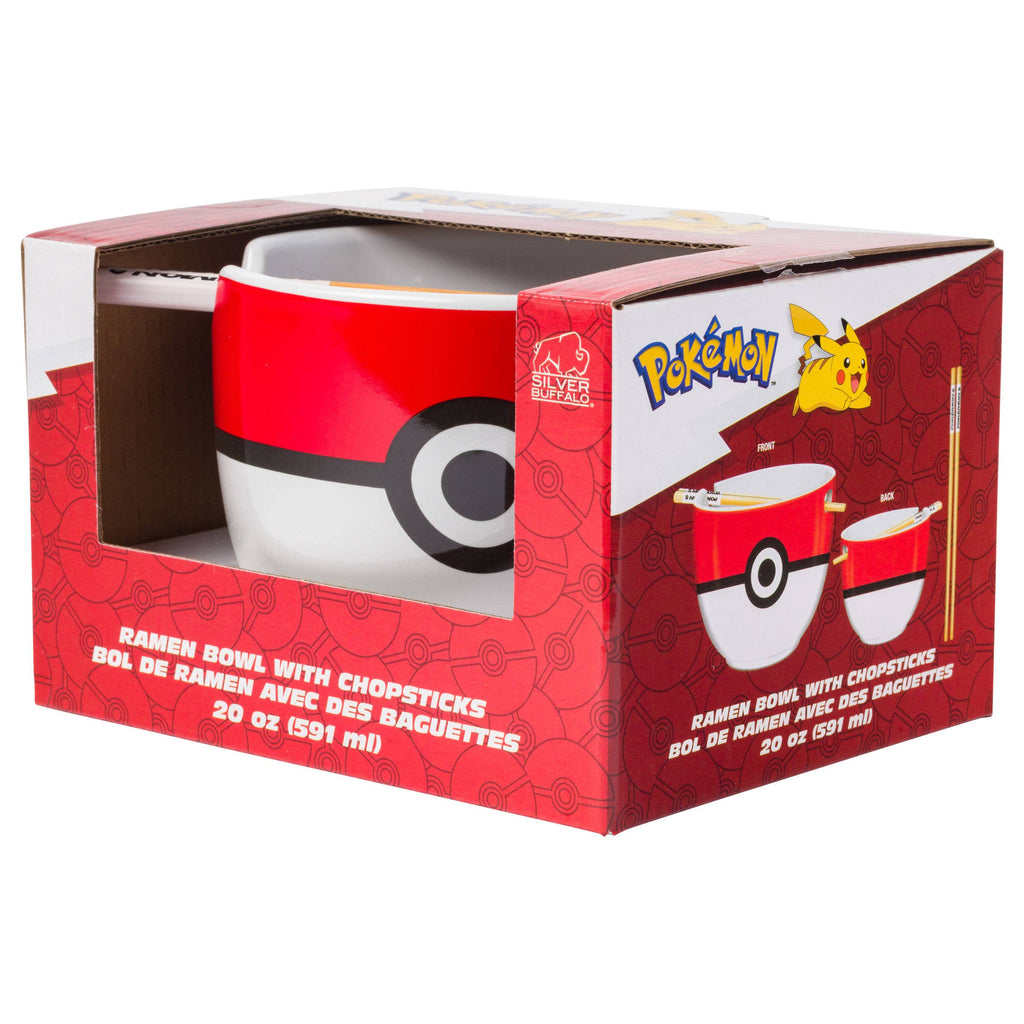 Nintendo Pokemon Pokeball Ceramic Ramen Bowl with Chopsticks 20 Ounces