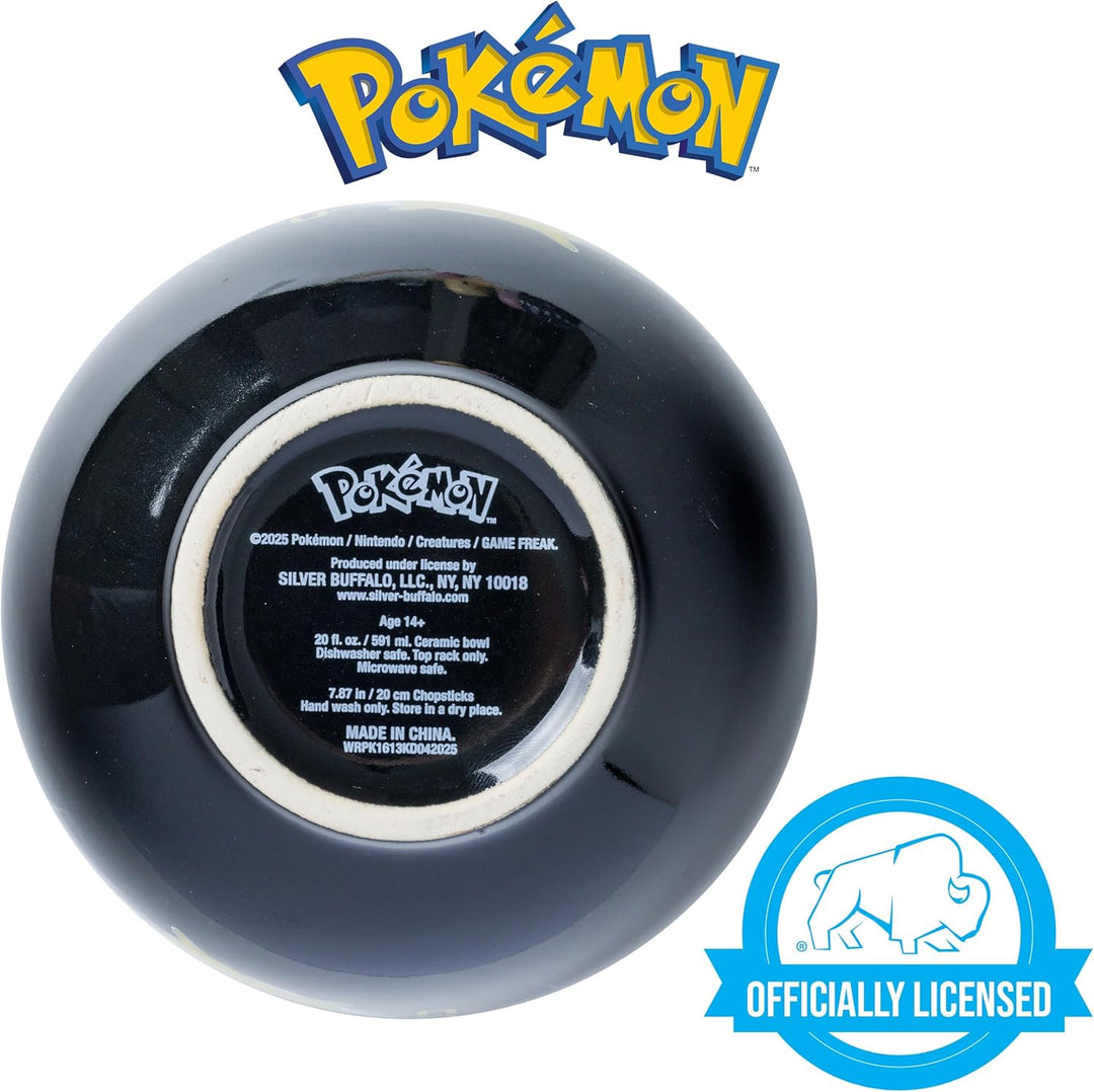 Pokemon Pikachu Black Ceramic Ramen Noodle Rice Bowl with Chopsticks 20 Ounces