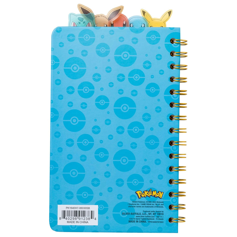 Pokemon Starters and Eevee Spiral Tabbed Notebook 8 x 5 Inches