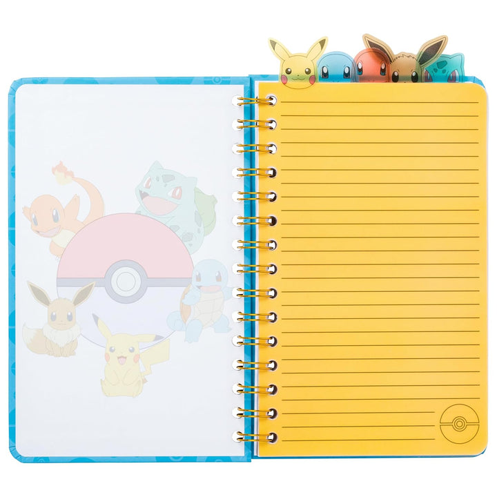 Pokemon Starters and Eevee Spiral Tabbed Notebook 8 x 5 Inches