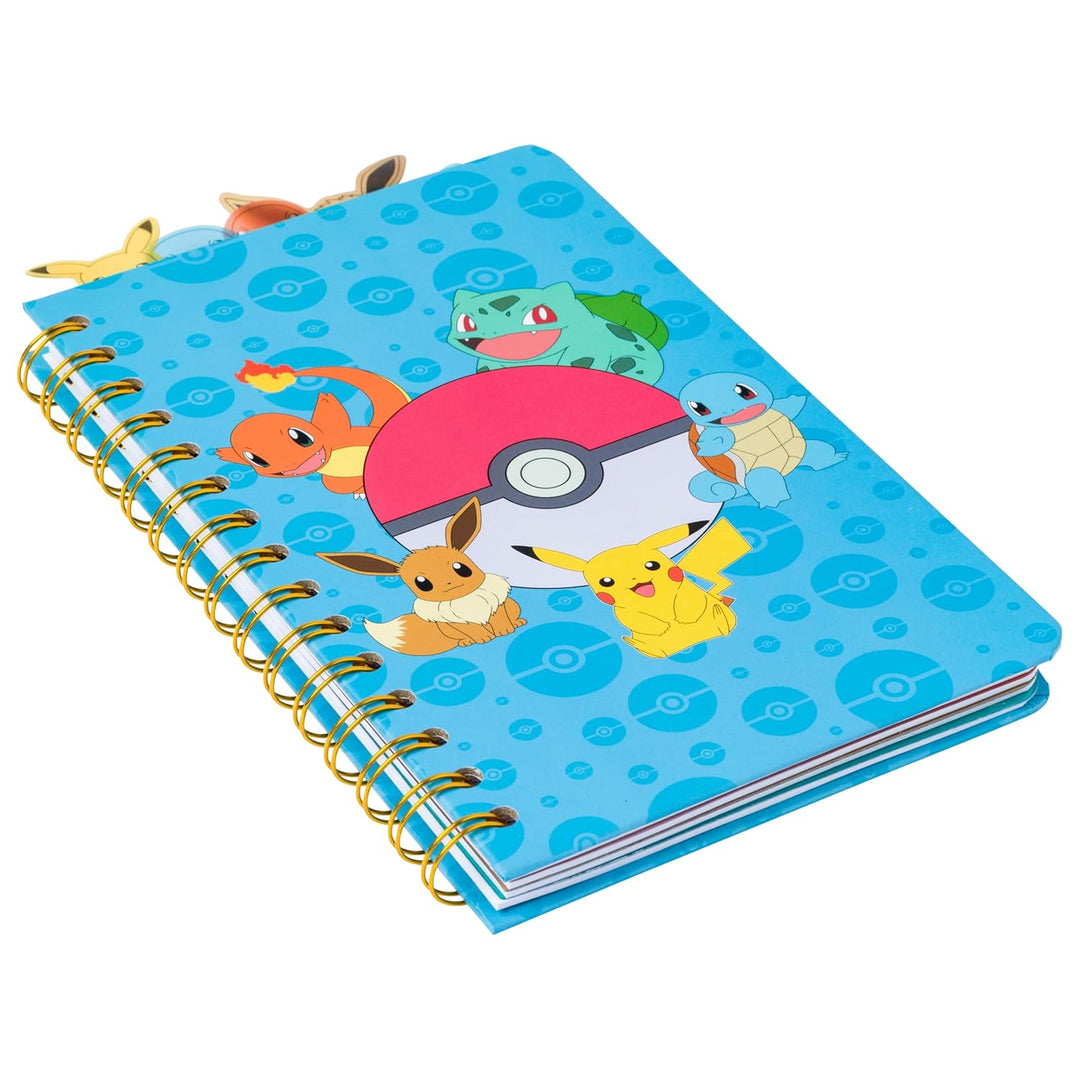 Pokemon Starters and Eevee Spiral Tabbed Notebook 8 x 5 Inches