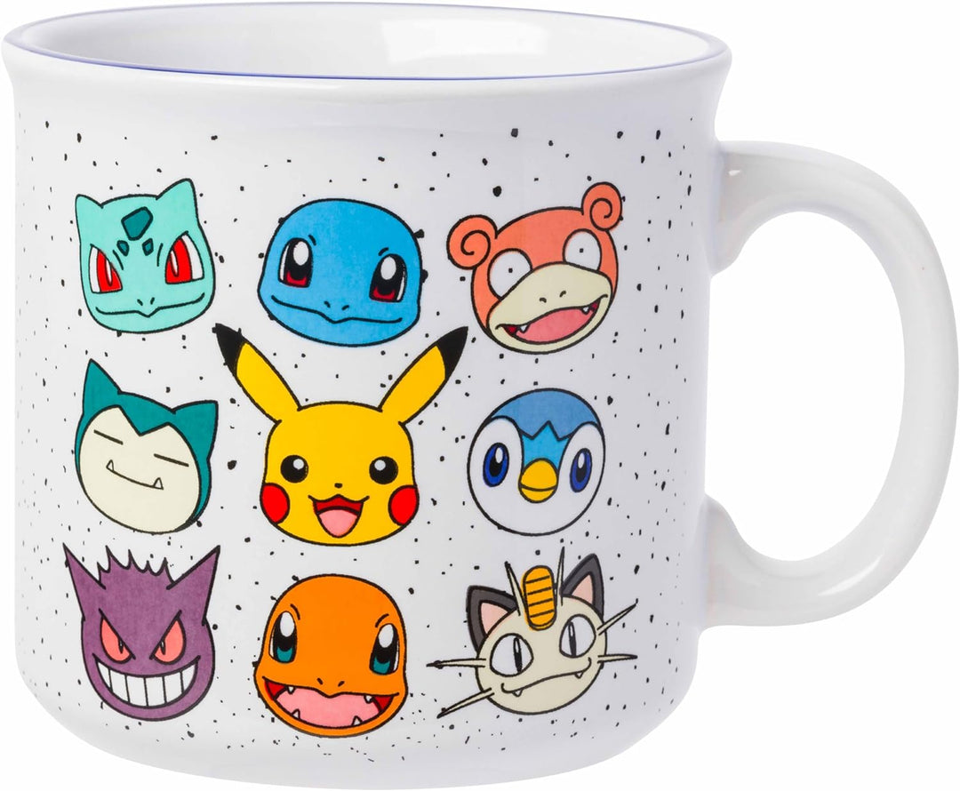 Nintendo Pokemon Bulbasaur Squirtle Slowpoke Snorlax Pikachu Charmander & More Grid Camper Mug 20 Ounces