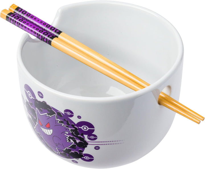 Pokemon Gengar Pokeball Ceramic Ramen Noodle Rice Bowl with Chopsticks Microwave Safe 20 Ounces