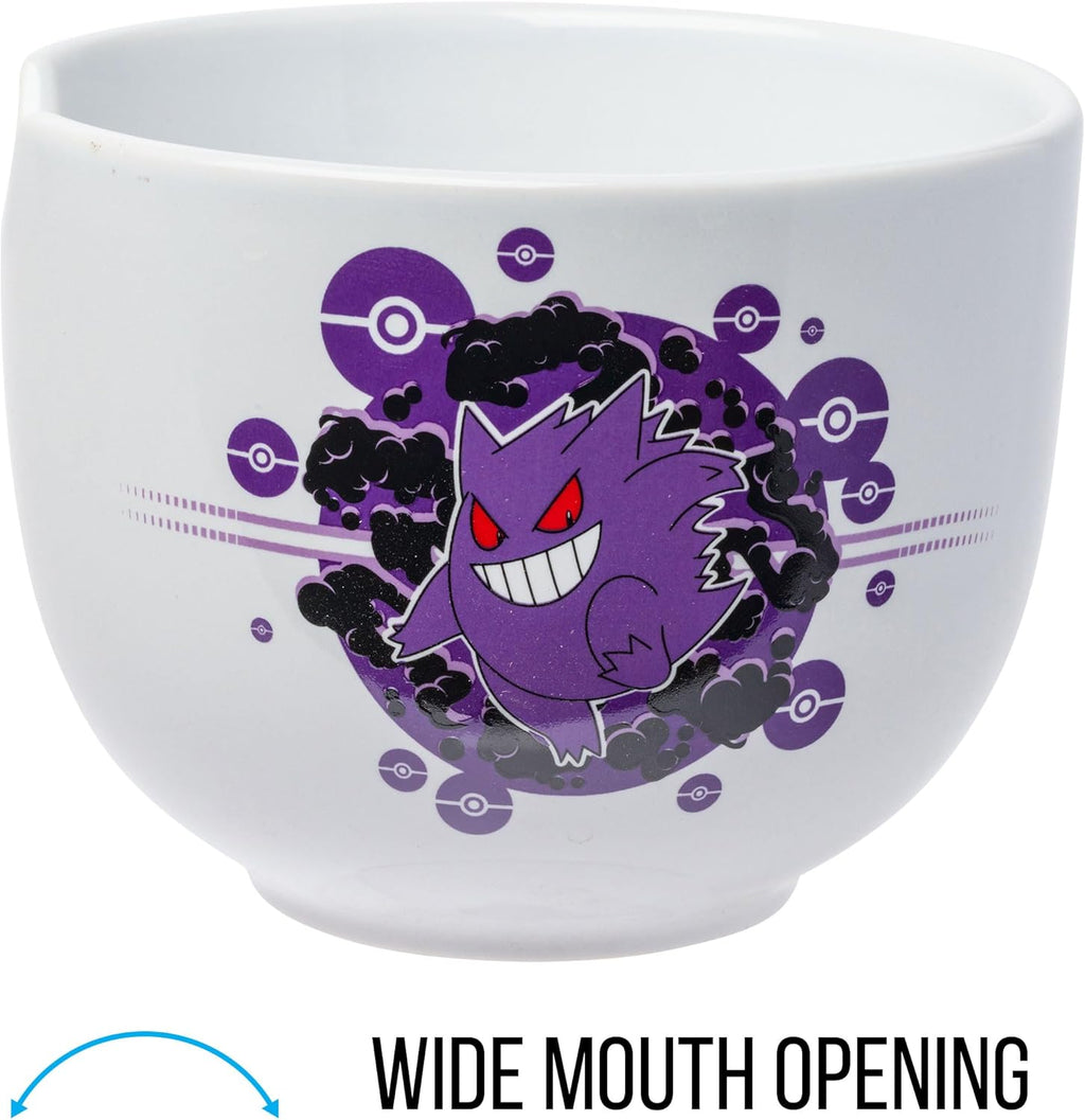 Pokemon Gengar Pokeball Ceramic Ramen Noodle Rice Bowl with Chopsticks Microwave Safe 20 Ounces
