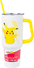 Pokemon Pikachu Stainless Steel Tumbler with Handle Fits in Standard Cup Holder 40 Ounces