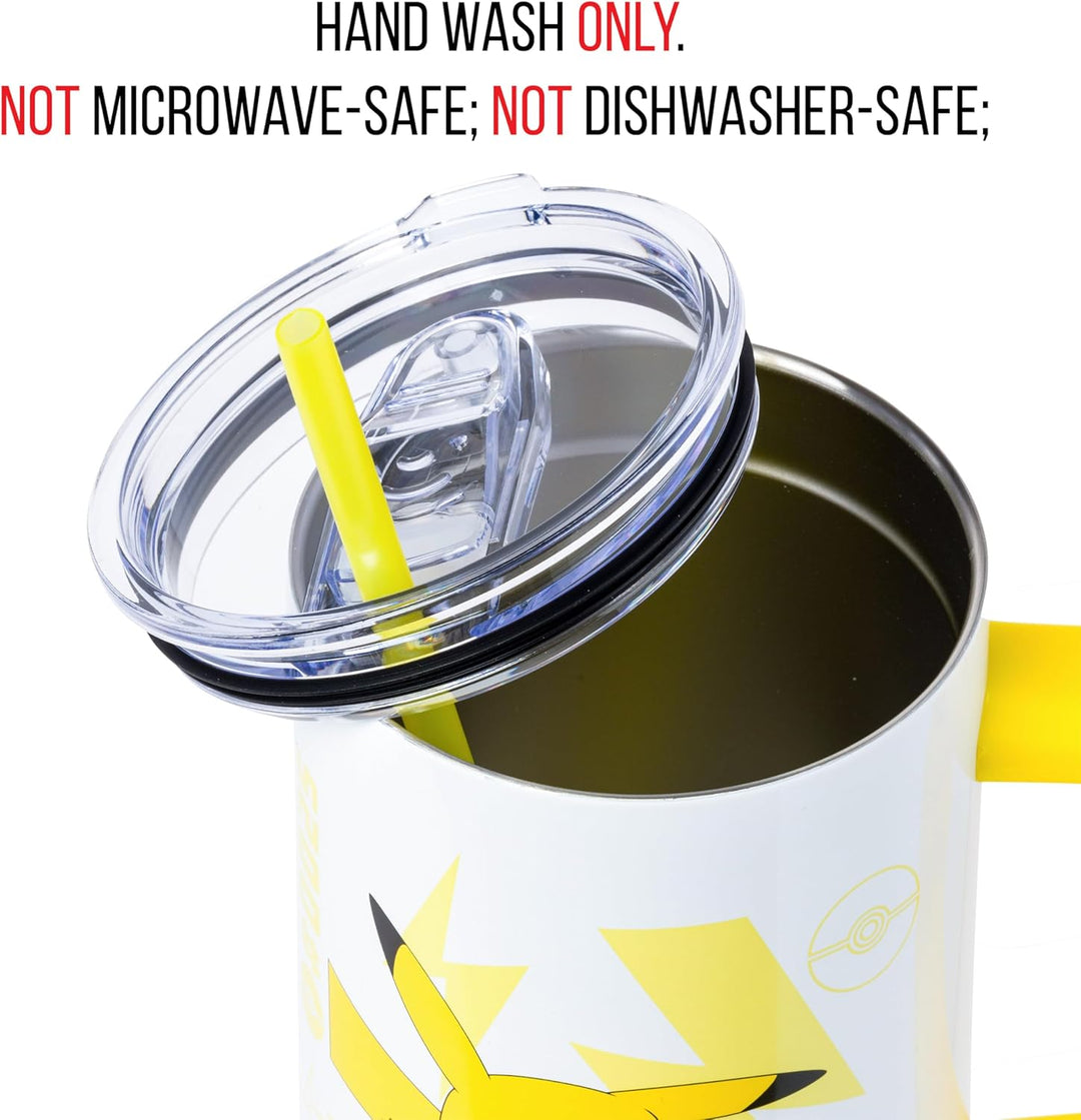 Pokemon Pikachu Stainless Steel Tumbler with Handle Fits in Standard Cup Holder 40 Ounces