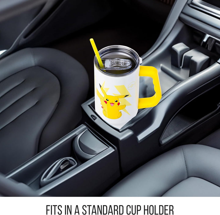 Pokemon Pikachu Stainless Steel Tumbler with Handle Fits in Standard Cup Holder 40 Ounces