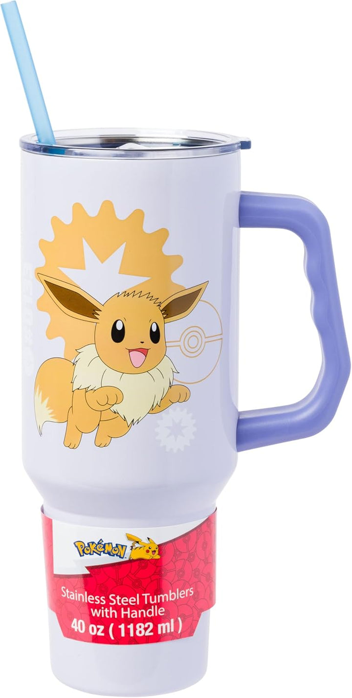 Pokemon Eevee Stainless Steel Tumbler with Handle Fits in Standard Cup Holder 40 Ounces
