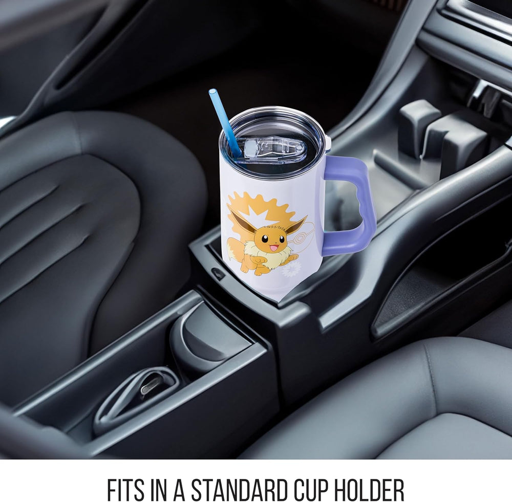 Pokemon Eevee Stainless Steel Tumbler with Handle Fits in Standard Cup Holder 40 Ounces