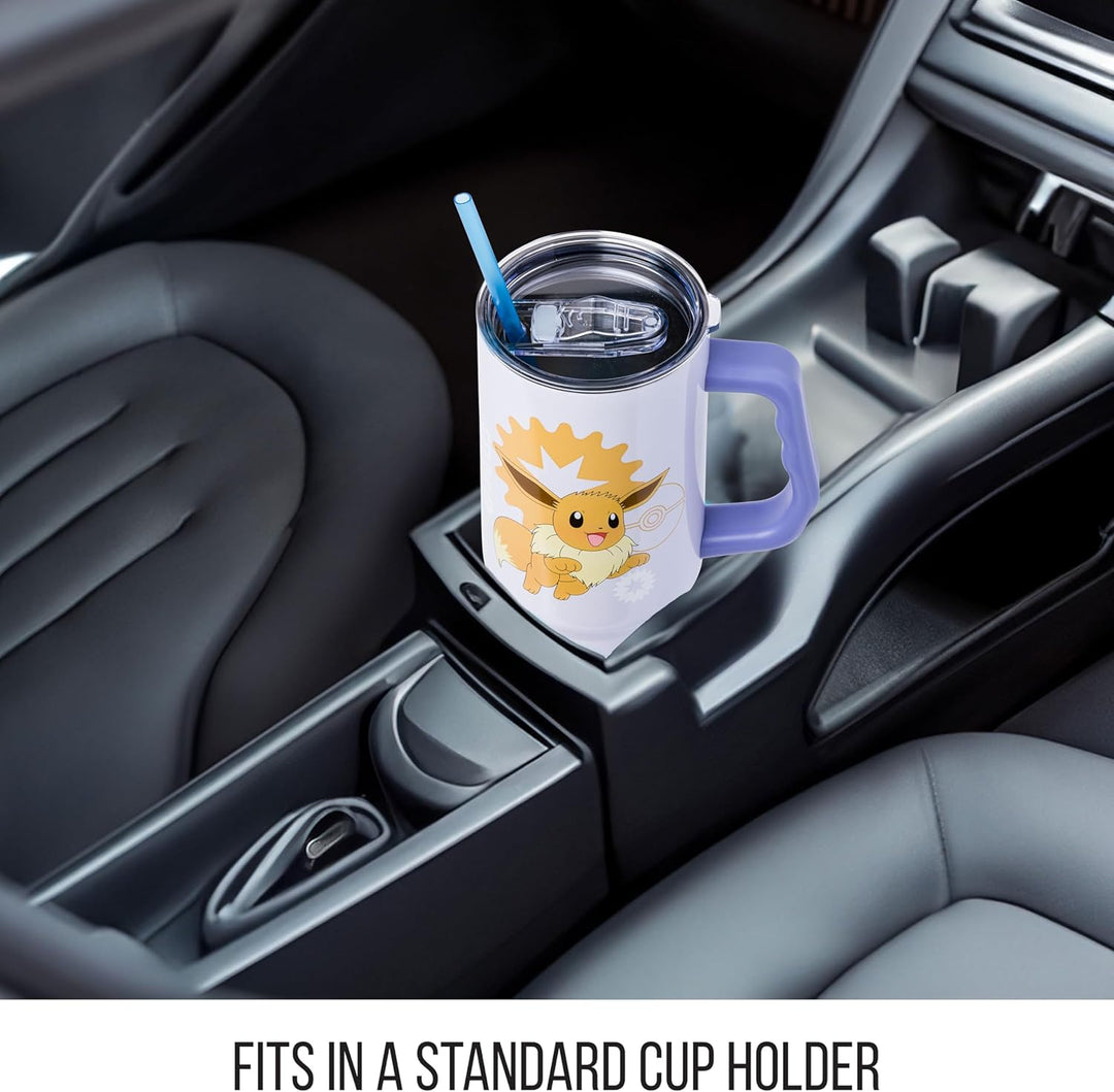 Pokemon Eevee Stainless Steel Tumbler with Handle Fits in Standard Cup Holder 40 Ounces