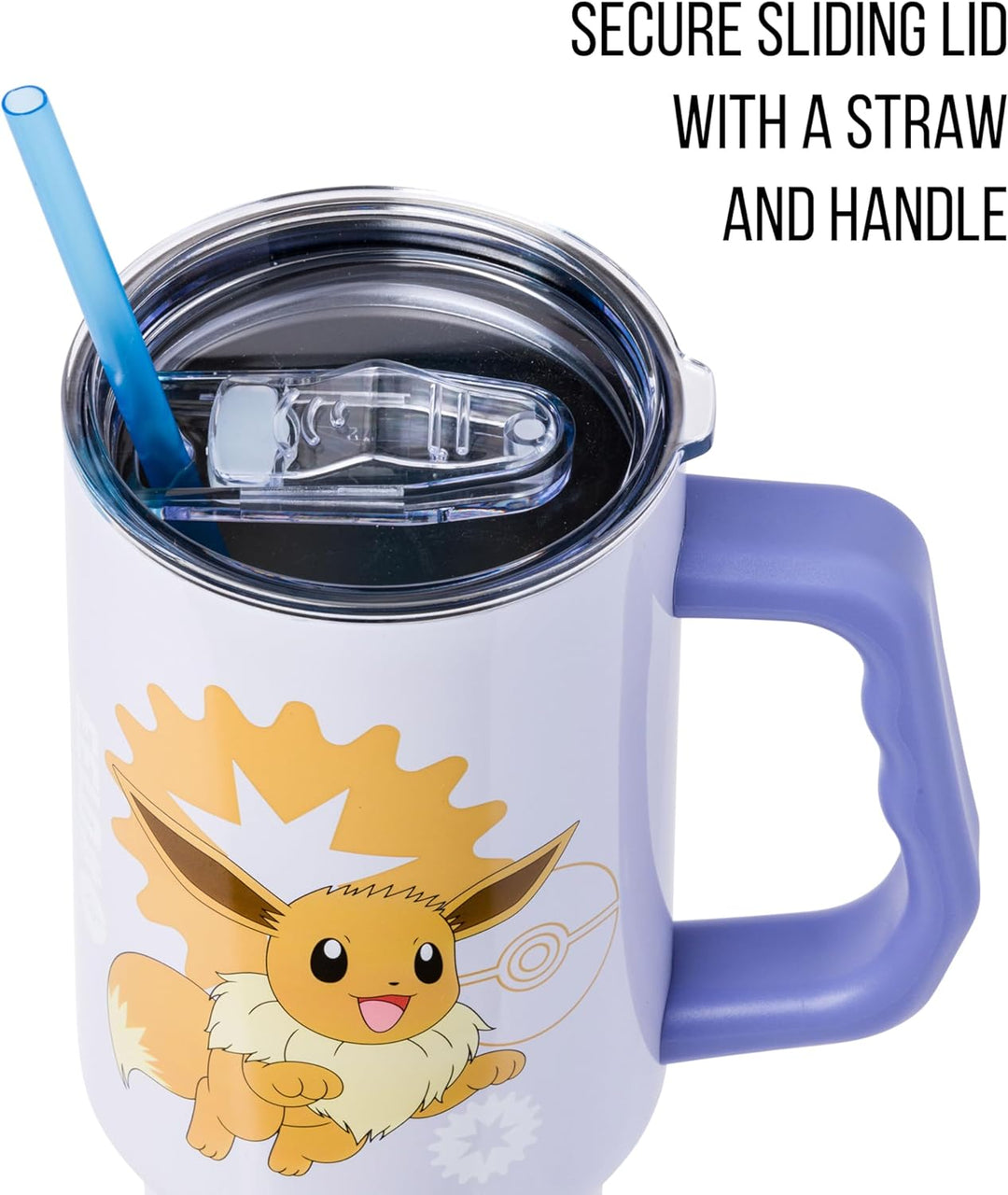 Pokemon Eevee Stainless Steel Tumbler with Handle Fits in Standard Cup Holder 40 Ounces
