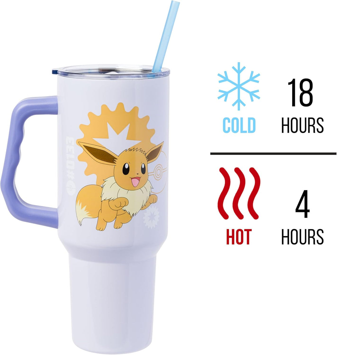 Pokemon Eevee Stainless Steel Tumbler with Handle Fits in Standard Cup Holder 40 Ounces