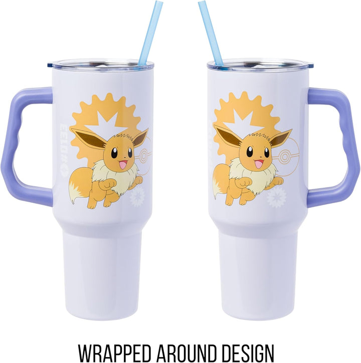 Pokemon Eevee Stainless Steel Tumbler with Handle Fits in Standard Cup Holder 40 Ounces