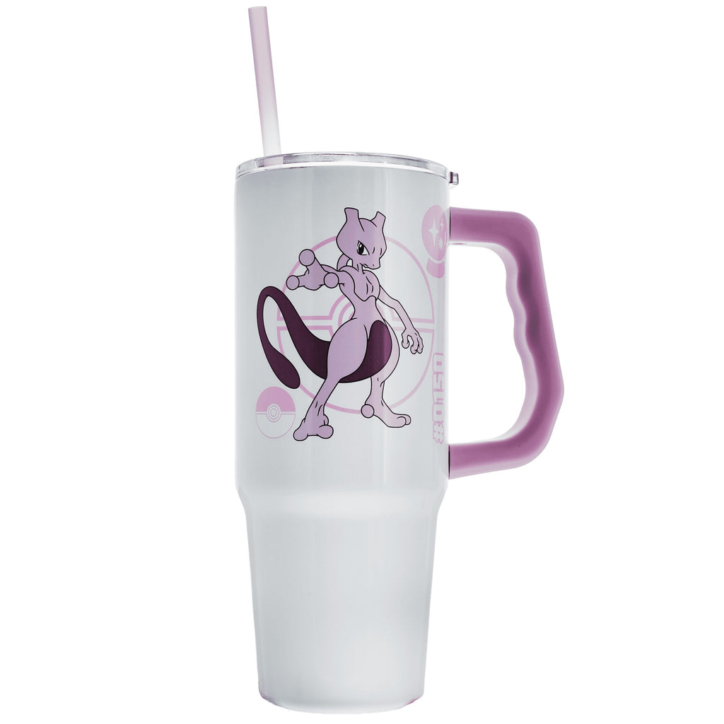 Silver Buffalo - Pokemon - Mewtwo - 30 oz Stainless Steel Tumbler with Handle & Straw
