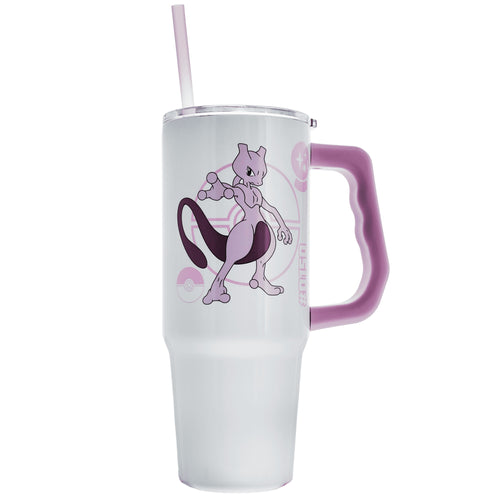 Silver Buffalo - Pokemon - Mewtwo - 30 oz Stainless Steel Tumbler with Handle & Straw