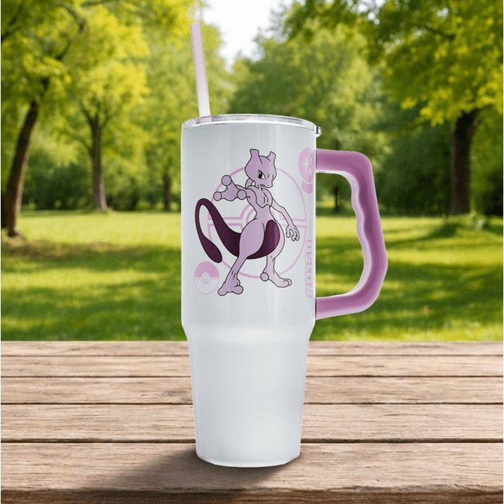 Silver Buffalo - Pokemon - Mewtwo - 30 oz Stainless Steel Tumbler with Handle & Straw