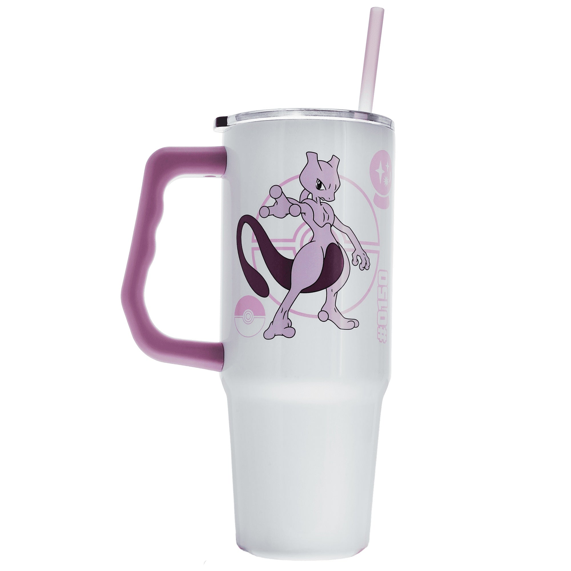 Silver Buffalo - Pokemon - Mewtwo - 30 oz Stainless Steel Tumbler with Handle & Straw