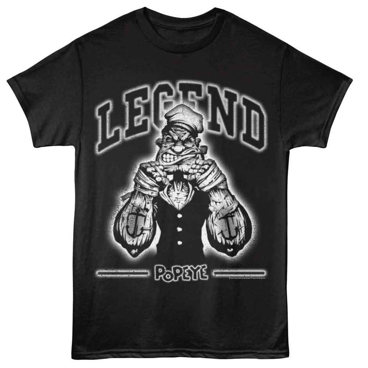 Popeye - Legend - Front Print Adult Short Sleeve Solid T-Shirt - Black