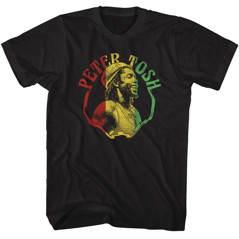 Peter Tosh - Rasta Colors - American Classics - Solid Black Adult Short Sleeve T-Shirt