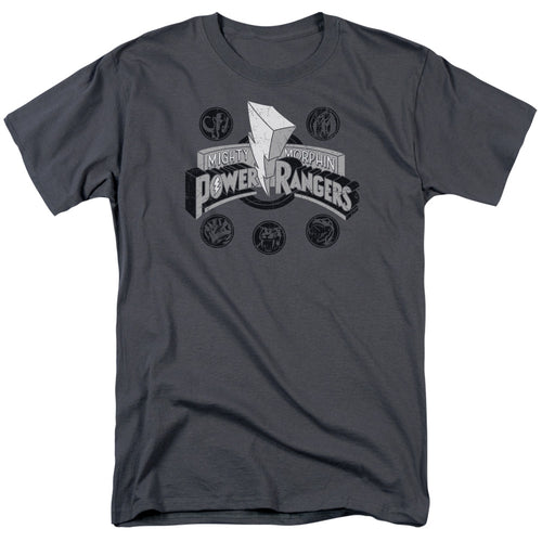 Power Rangers - Power Coins - Adult Unisex Short Sleeve T-Shirt - Gray