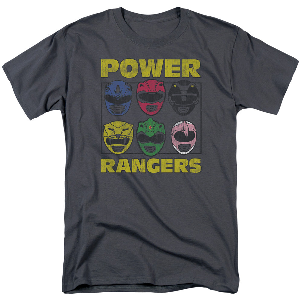 Power Rangers - Ranger Heads - Adult Unisex Short Sleeve T-Shirt - Gray