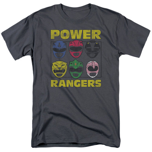 Power Rangers - Ranger Heads - Adult Unisex Short Sleeve T-Shirt - Gray