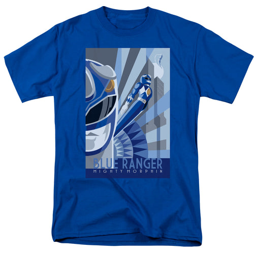 Power Rangers - Blue Ranger Deco - Adult Unisex Short Sleeve T-Shirt - Blue