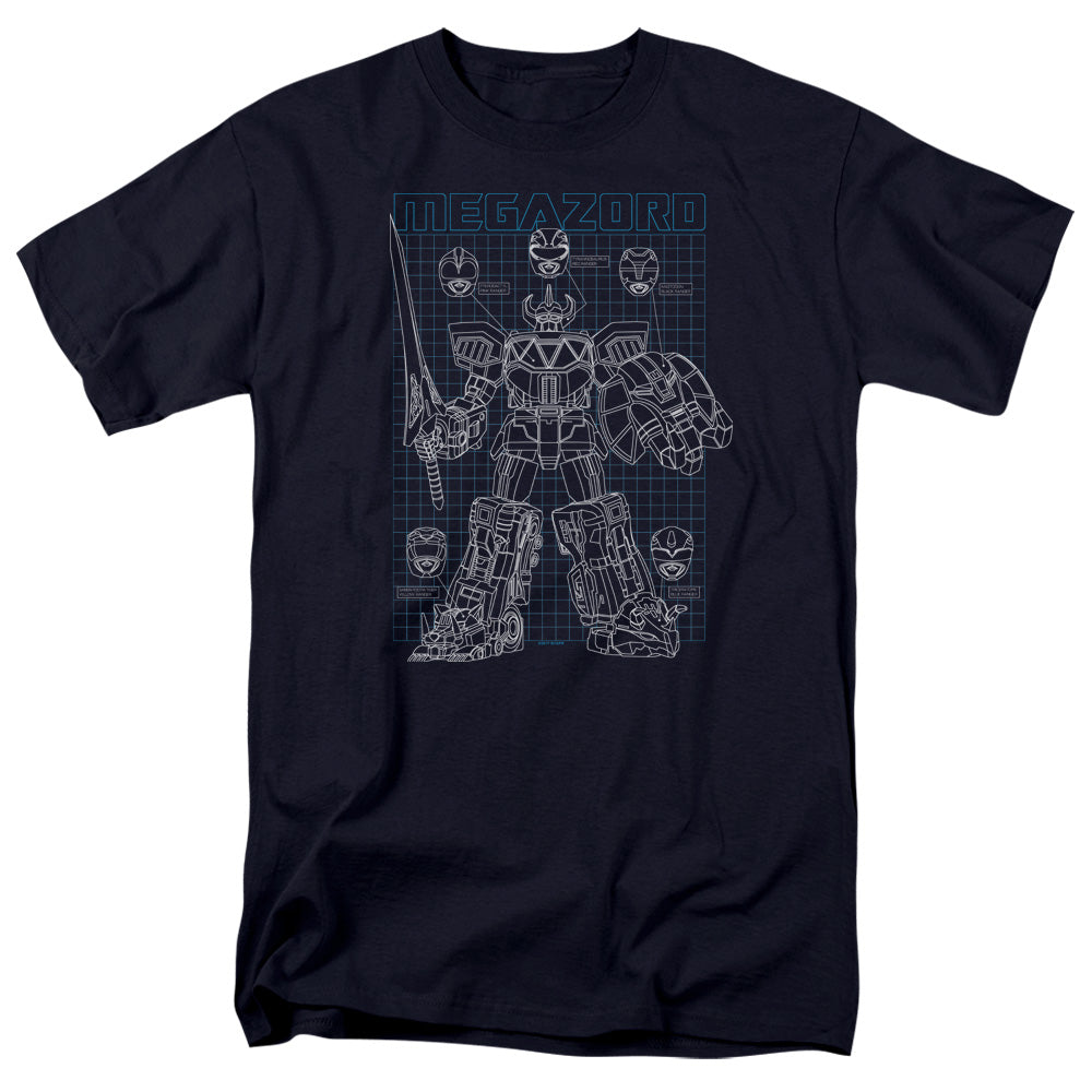 Power Rangers - Mega Plans - Adult Unisex Short Sleeve T-Shirt - Blue