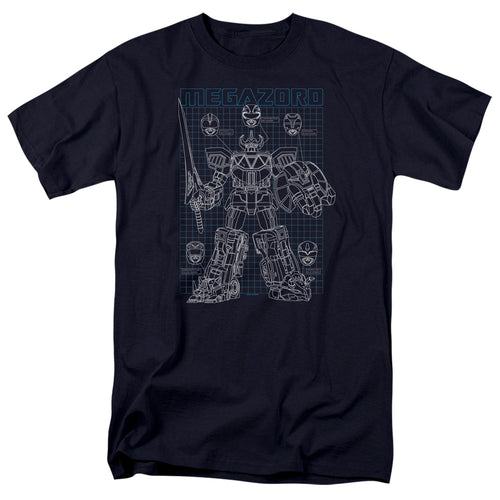Power Rangers - Mega Plans - Adult Unisex Short Sleeve T-Shirt - Blue