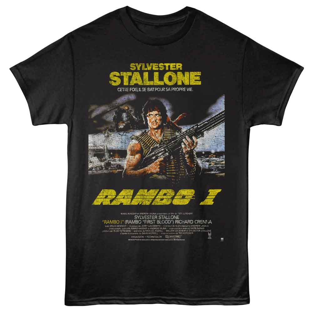 Rambo - 1 French Poster - Black - Front Print Solid Adult Unisex Short Sleeve T-Shirt