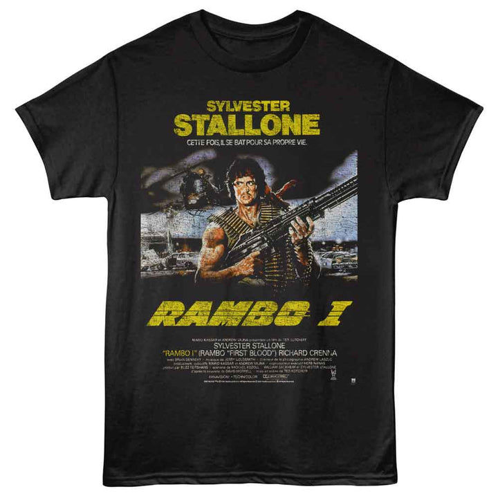 Rambo - 1 French Poster - Black - Front Print Solid Adult Unisex Short Sleeve T-Shirt