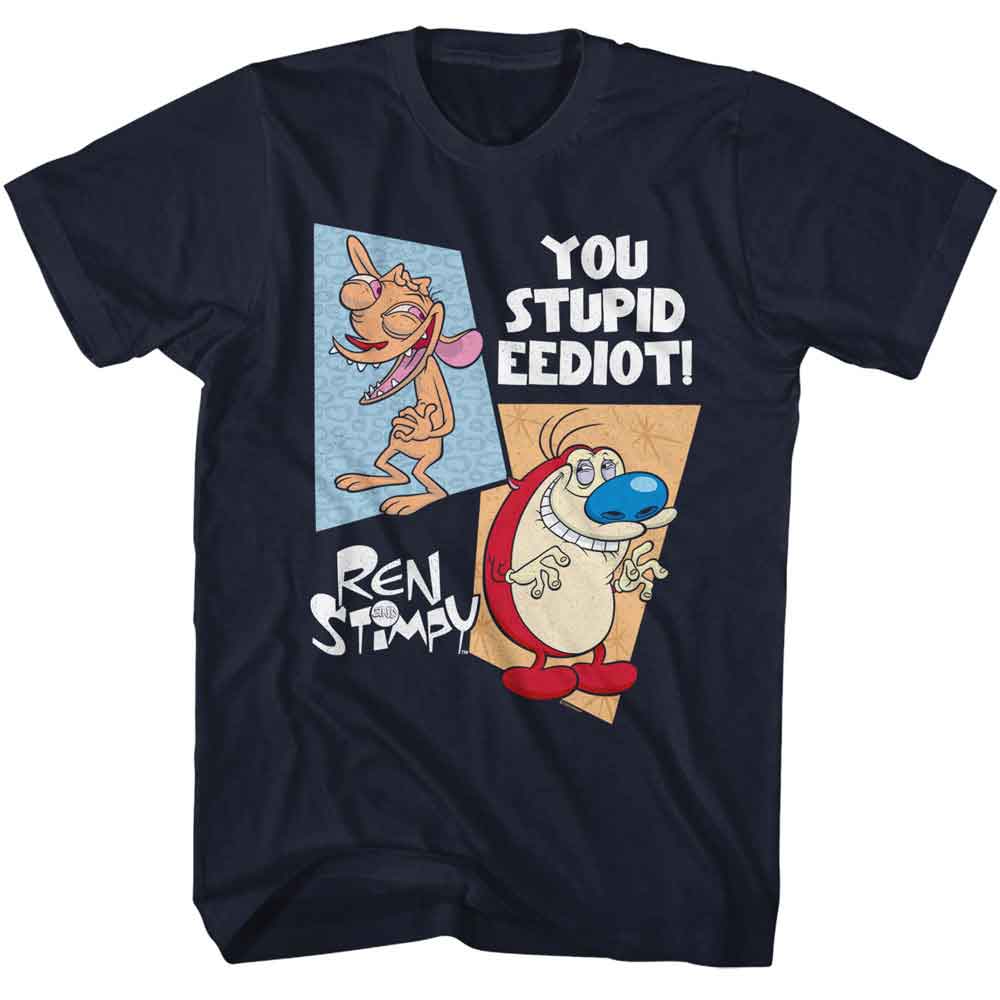 Ren And Stimpy - Two Shapes - American Classics - Solid Blue Adult Short Sleeve T-Shirt