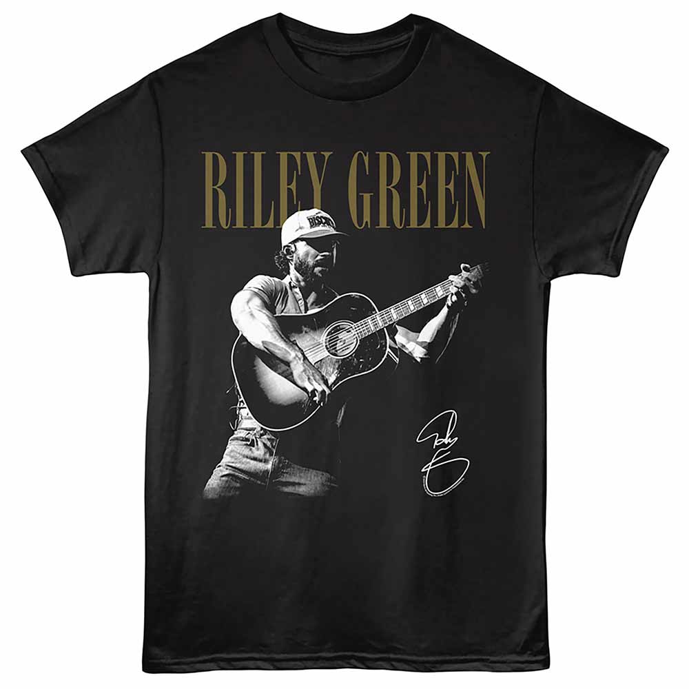Riley Green - Guitar Signature - Front Print Adult Short Sleeve Solid T-Shirt - Black