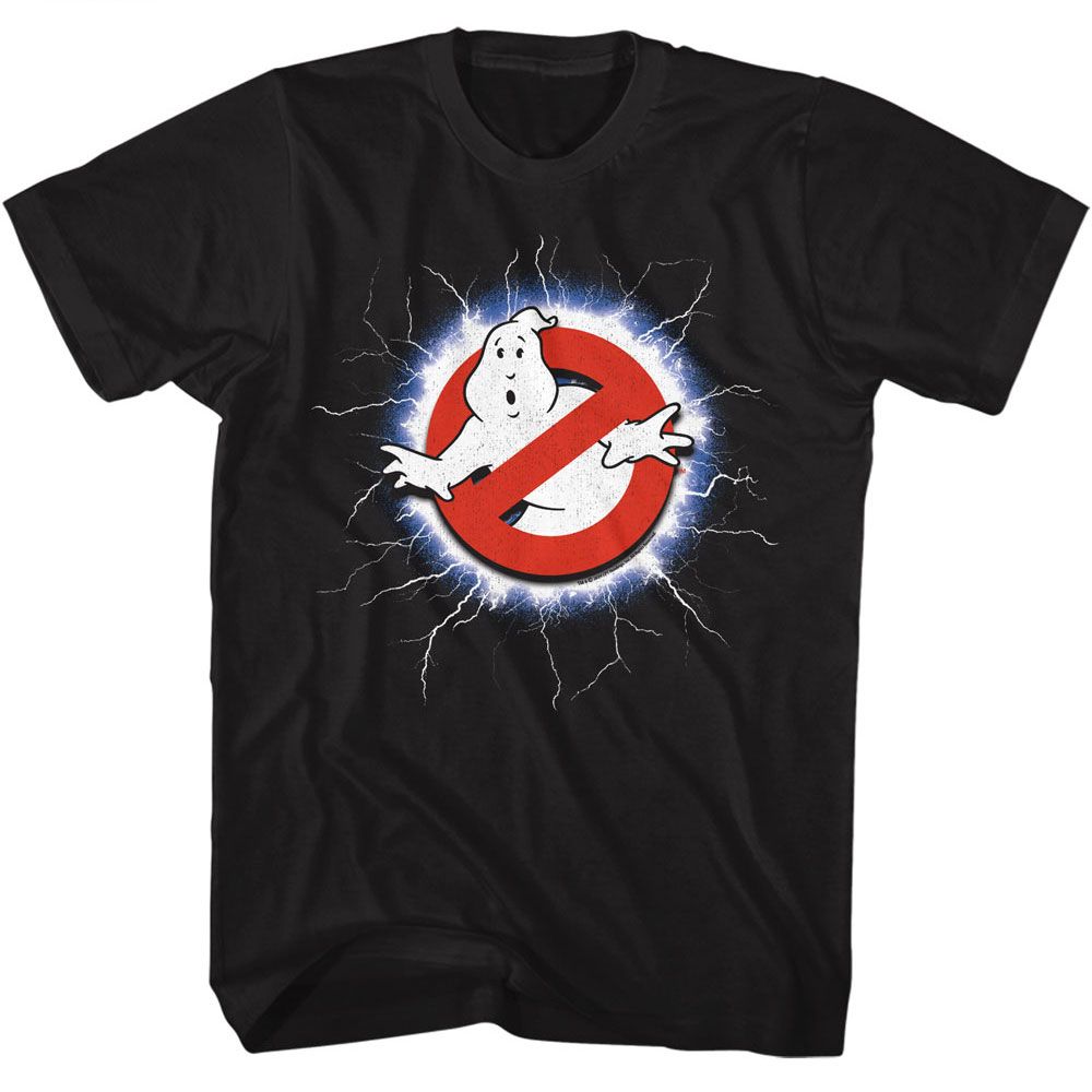 The Real Ghostbusters - Lightning And Logo - American Classics - Solid Black Adult Short Sleeve T-Shirt