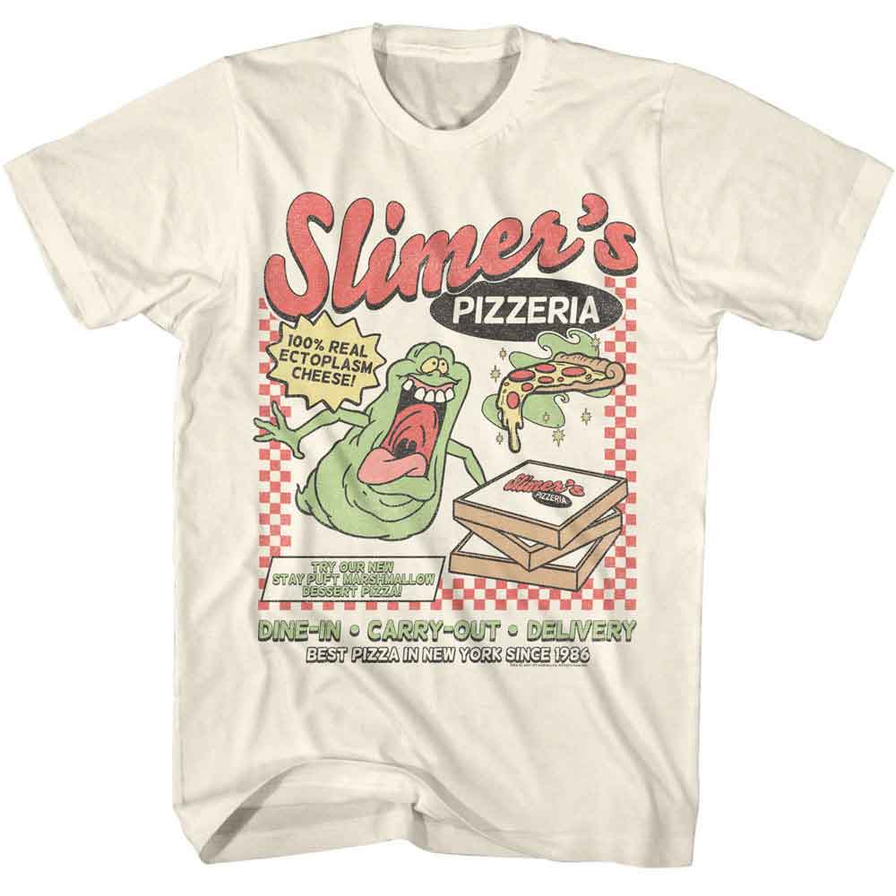 The Real Ghostbusters - Slimers Pizzeria - American Classics - Solid Off-White Adult Short Sleeve T-Shirt