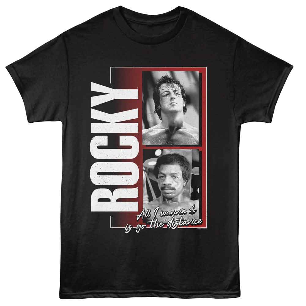 Rocky - Two Photos - Officially Licensed - Black Solid Front Print Adult Short Sleeve T-Shirt