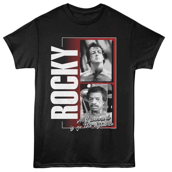 Rocky - Two Photos - Officially Licensed - Black Solid Front Print Adult Short Sleeve T-Shirt