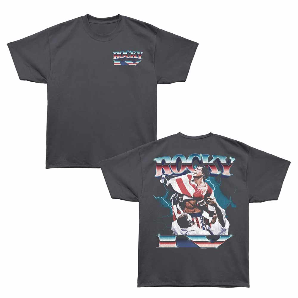 Rocky - Lightning Chrome - Bronx Oversized Short Sleeve T-Shirt - Front & Back Print - Gray