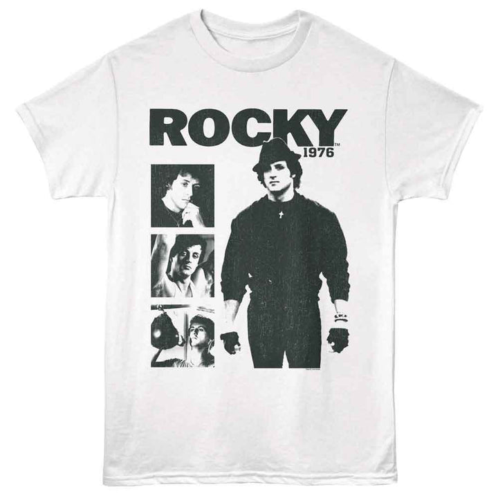Rocky - 3 Panel 50th Anniversary - Front Print Solid Adult Short Sleeve T-Shirt - White