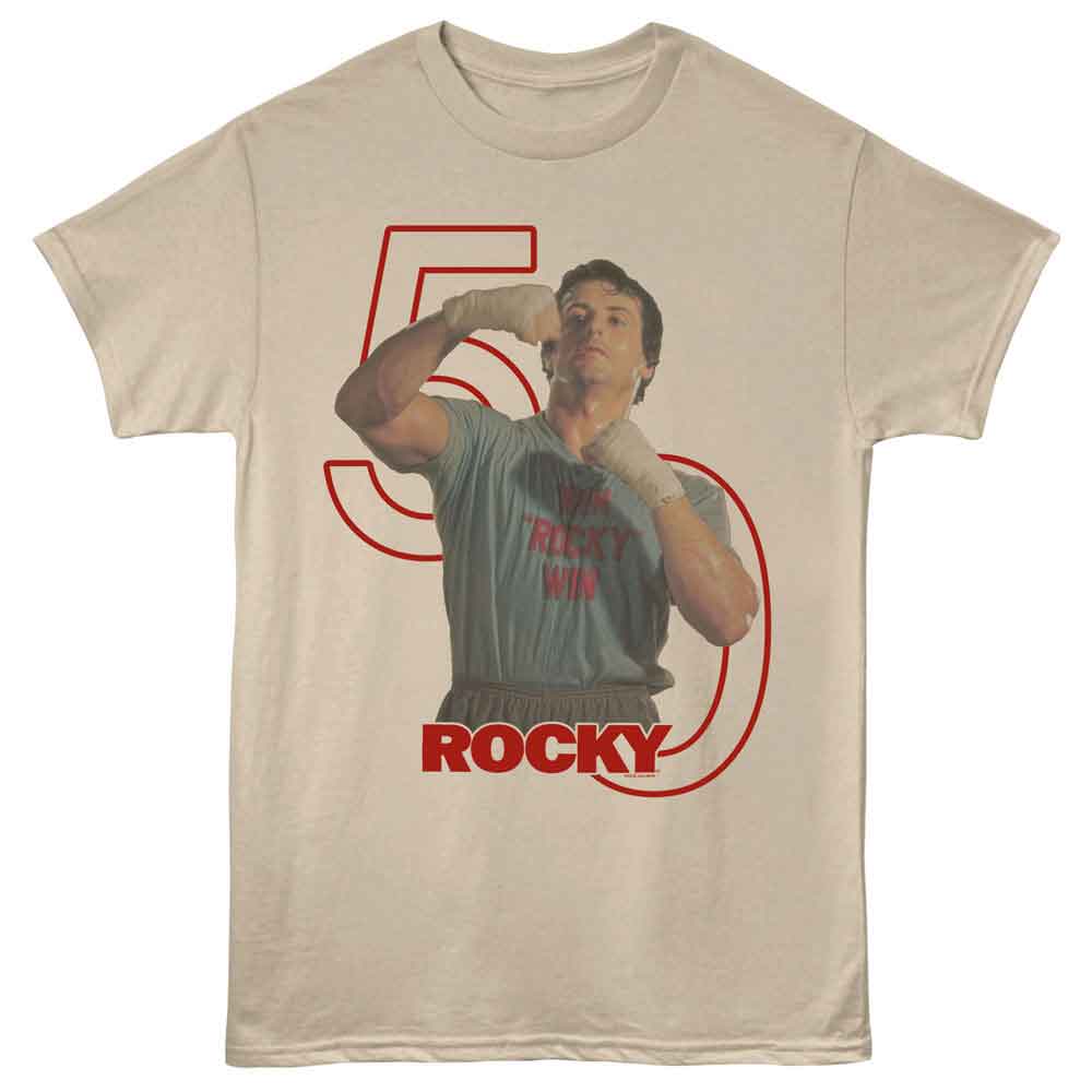 Rocky - 50th Anniversary - Front Print Solid Adult Short Sleeve T-Shirt - Sand