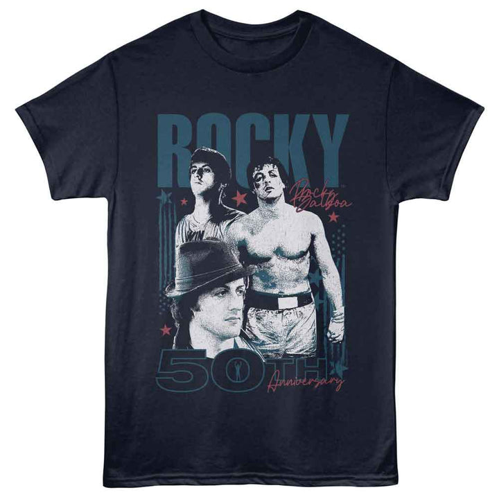 Rocky - Stars And Stripes 50th Anniversary - Front Print Solid Adult Short Sleeve T-Shirt - Navy