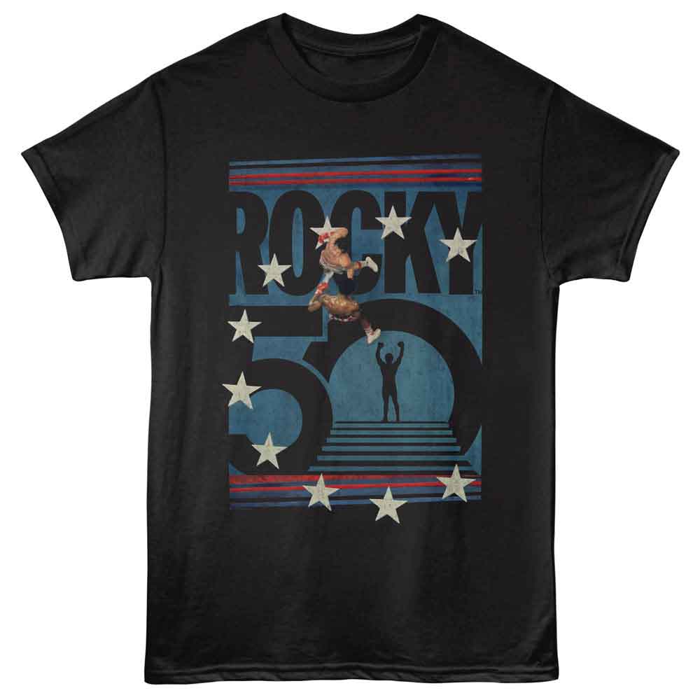Rocky - 50th Anniversary Boxing Ring - Front Print Solid Adult Short Sleeve T-Shirt - Black