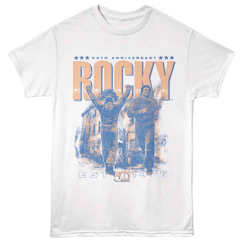 Rocky - 50th Anniversary - Front Print Solid Adult Short Sleeve T-Shirt - White